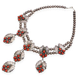 Vintage Navajo Signed Spencer Sterling Silver Coral Leaf Double Strand Necklace