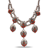 Vintage Navajo Signed Spencer Sterling Silver Coral Leaf Double Strand Necklace