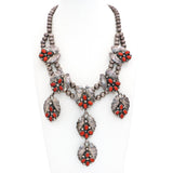 Vintage Navajo Signed Spencer Sterling Silver Coral Leaf Double Strand Necklace