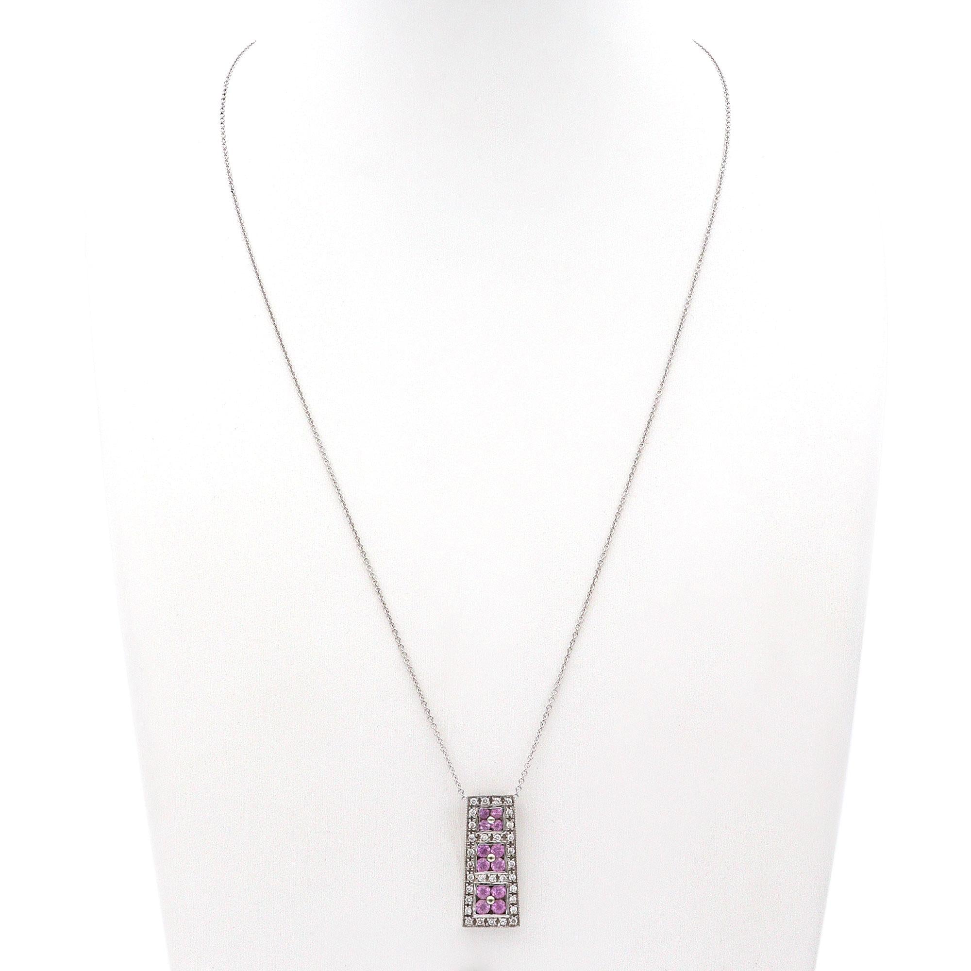 Vintage 14k White Gold Pink Sapphire and Diamond Pendant Necklace