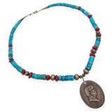 Vintage Sterling Silver Turquoise Red Jasper 1881 Chester Arthur Medal Necklace