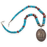 Vintage Sterling Silver Turquoise Red Jasper 1881 Chester Arthur Medal Necklace