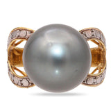Vintage 12k Yellow Gold Tahitian Pearl Ring