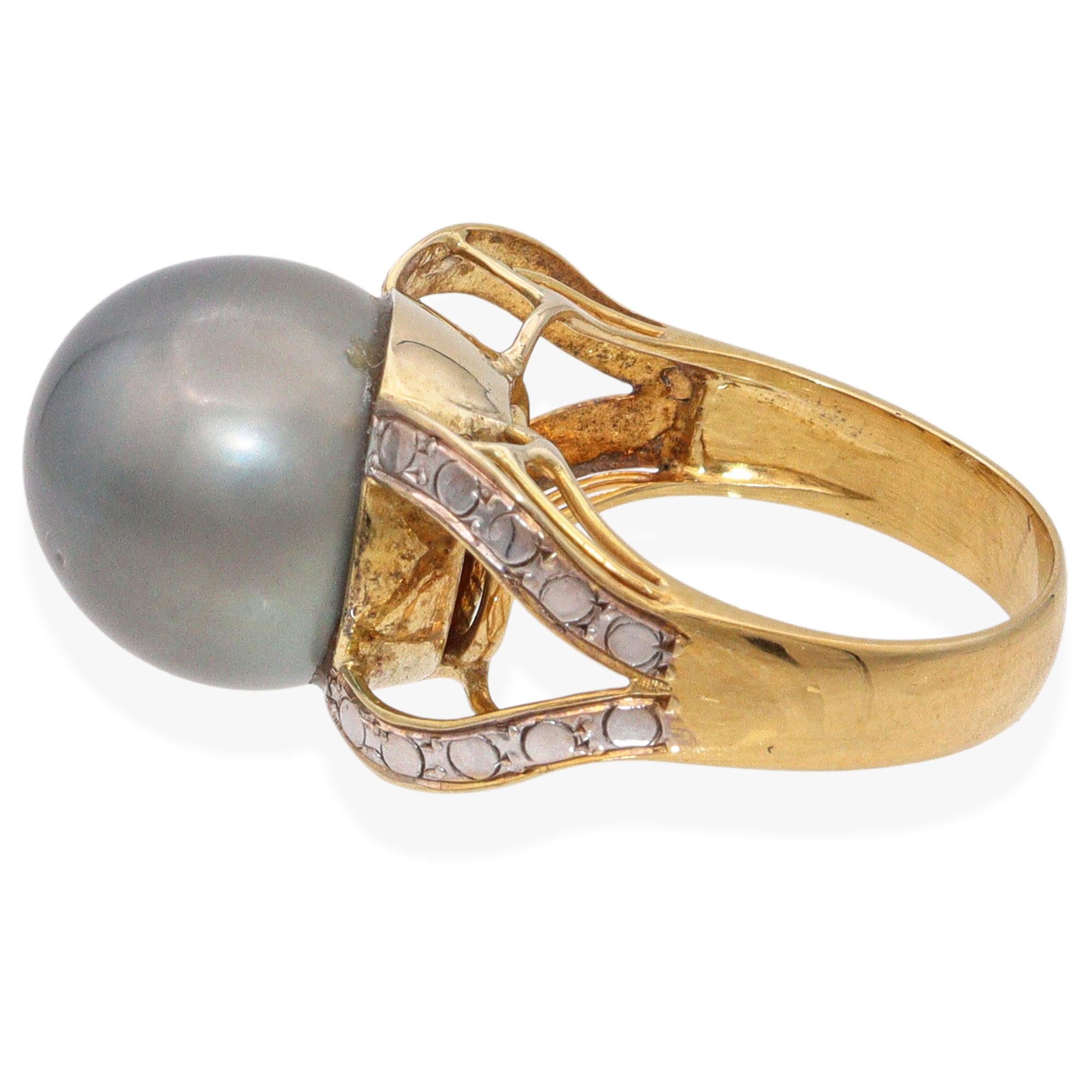 Vintage 12k Yellow Gold Tahitian Pearl Ring