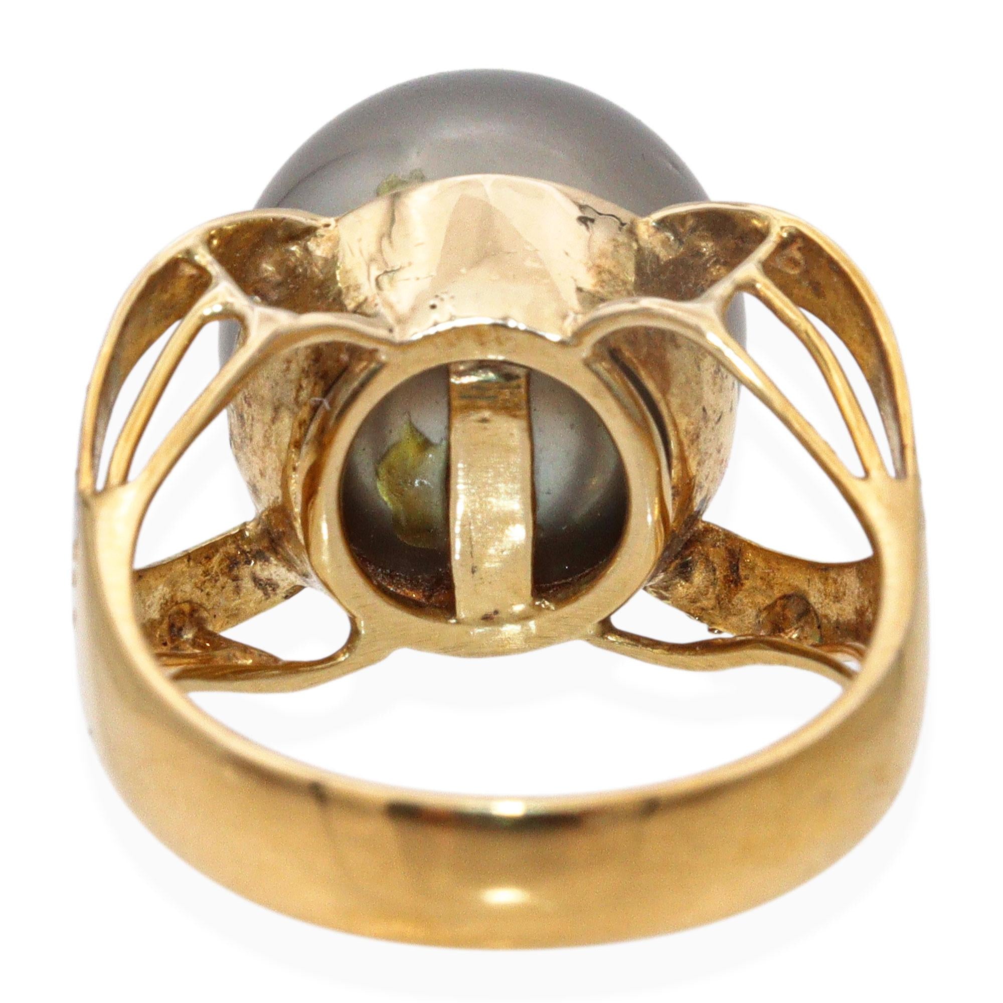 Vintage 12k Yellow Gold Tahitian Pearl Ring