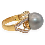 Vintage 12k Yellow Gold Tahitian Pearl Ring