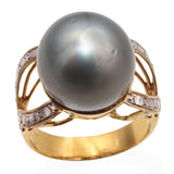 Vintage 12k Yellow Gold Tahitian Pearl Ring