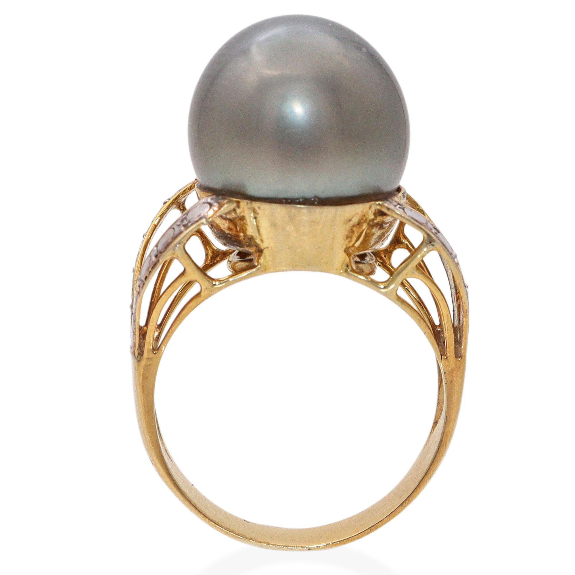 Vintage 12k Yellow Gold Tahitian Pearl Ring