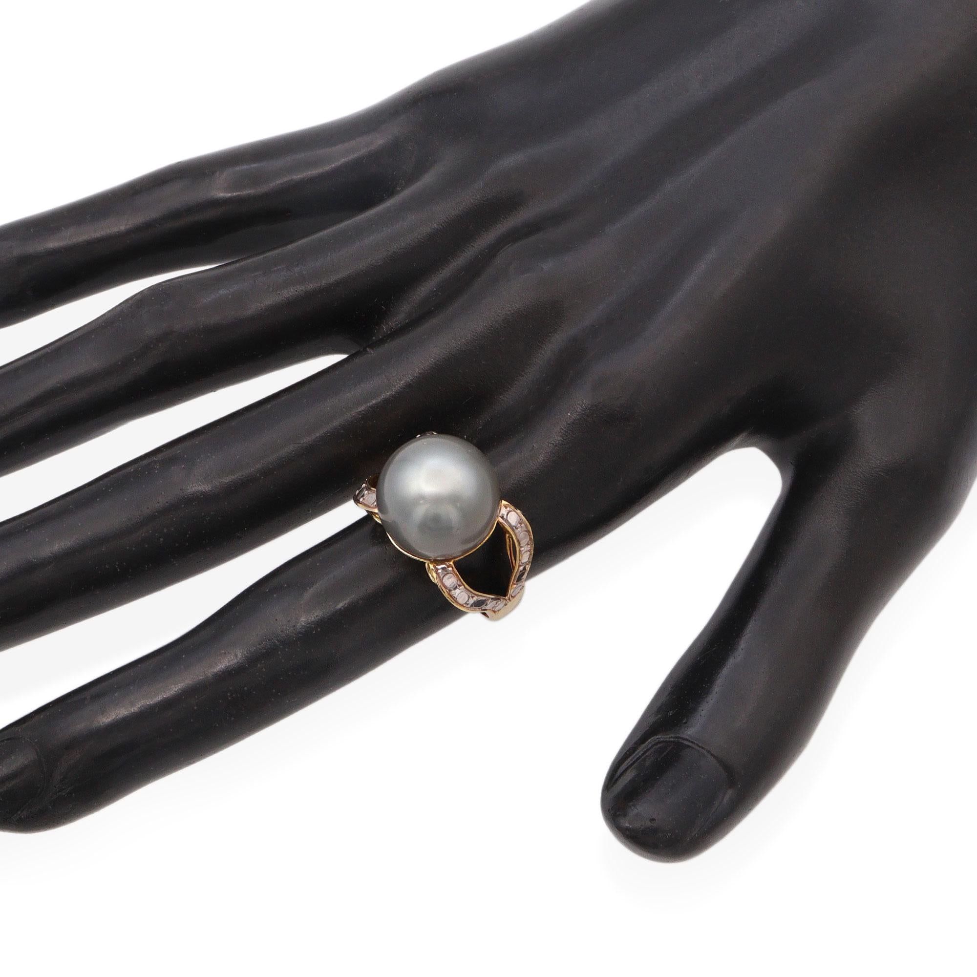 Vintage 12k Yellow Gold Tahitian Pearl Ring