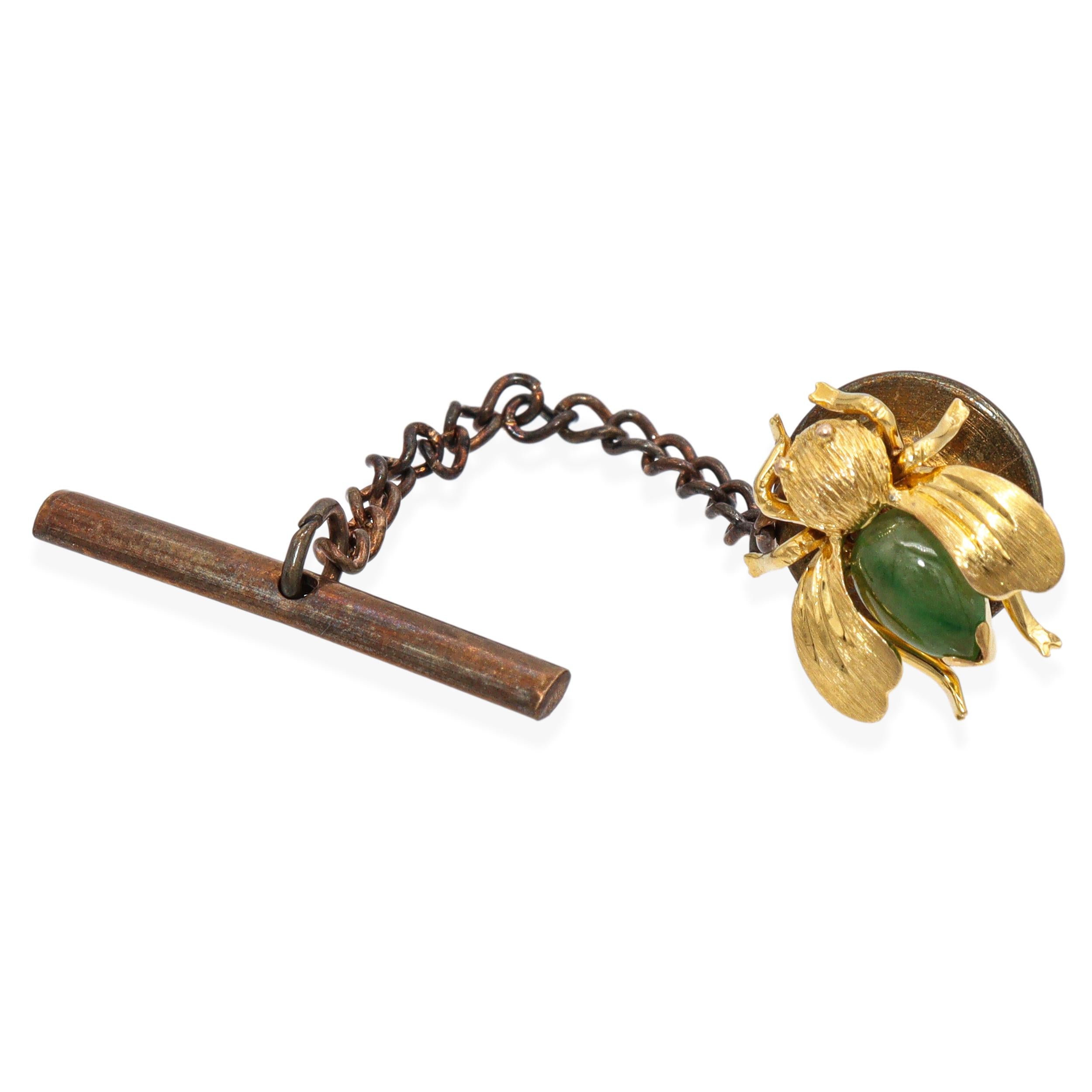 Vintage 14k Gold Green Jade Bee Tie Tack