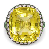 Black Rhodium 18k White Gold 15.9ct Lemon Quartz with Tsavorite and Diamond Ring