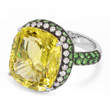 Black Rhodium 18k White Gold 15.9ct Lemon Quartz with Tsavorite and Diamond Ring
