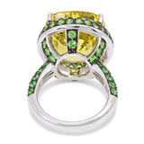 Black Rhodium 18k White Gold 15.9ct Lemon Quartz with Tsavorite and Diamond Ring