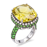 Black Rhodium 18k White Gold 15.9ct Lemon Quartz with Tsavorite and Diamond Ring