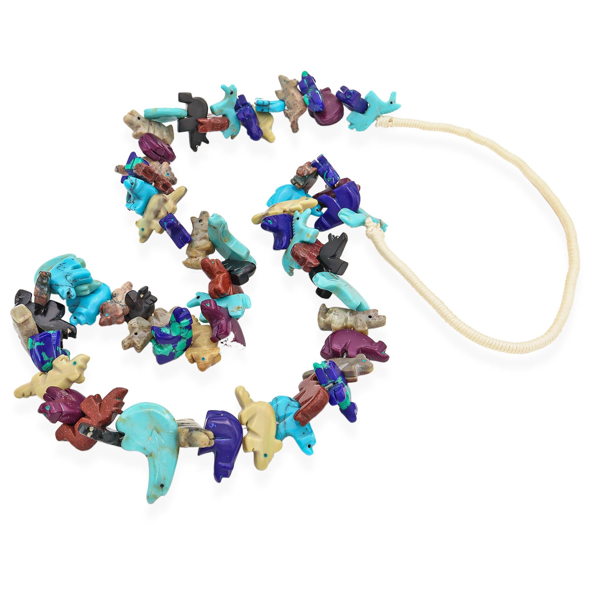 Vintage Native American Multi-Stone Hand Carved Animal Fetish Necklace