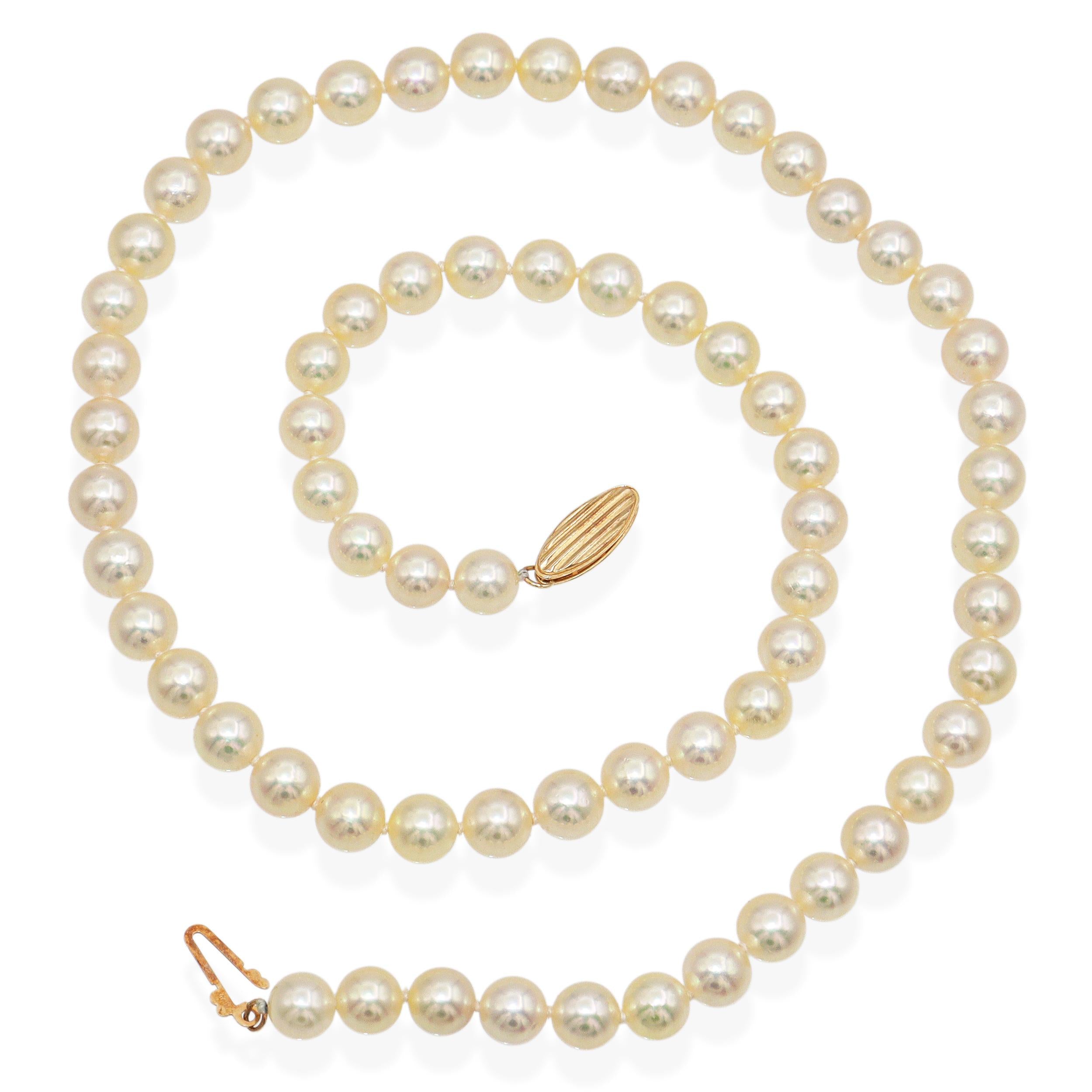 Vintage Mikimoto Exquisite 14k Yellow Gold Cultured Pearl Necklace