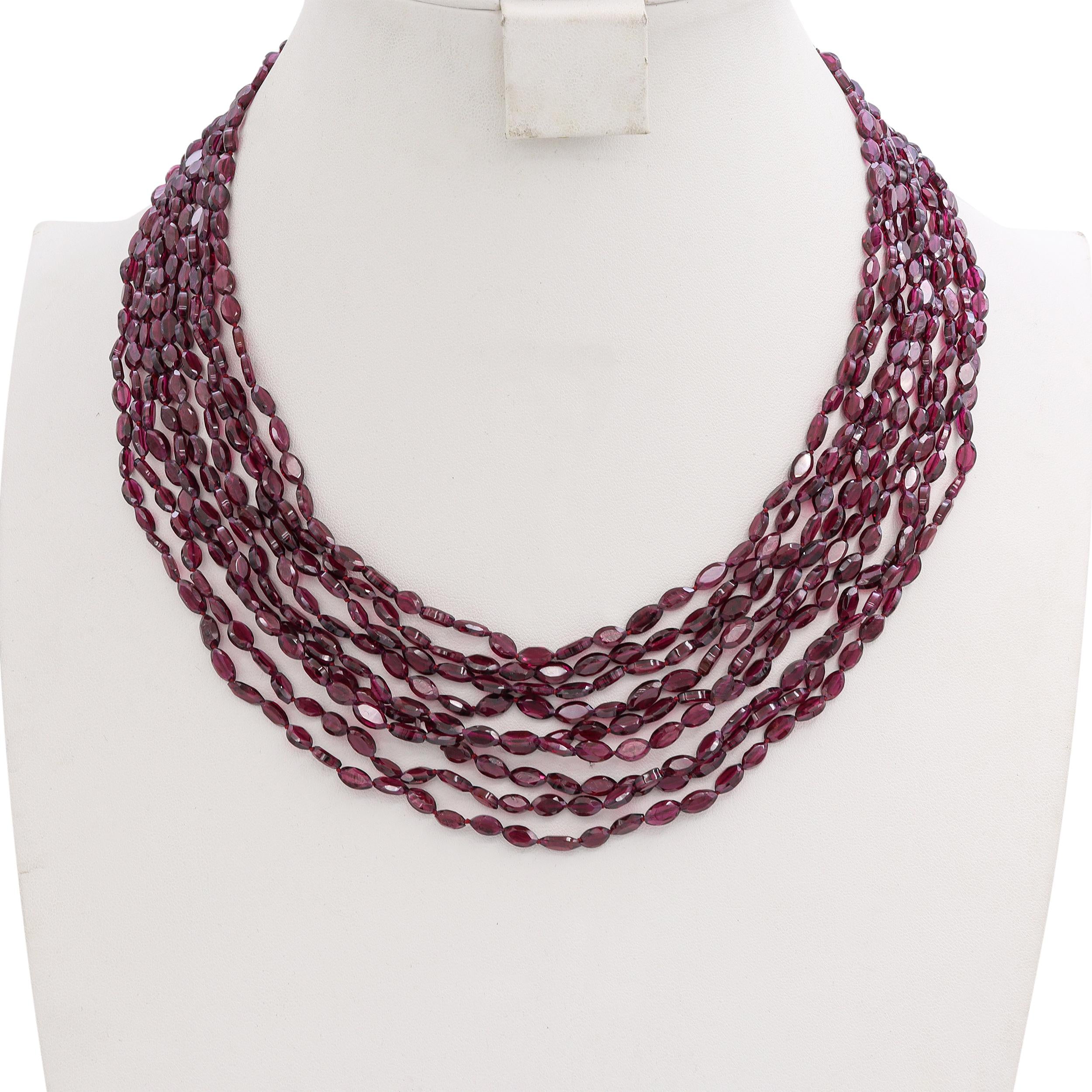 Vintage 14k White Gold Diamond Clasp Multi Strand Garnet Bead Necklace