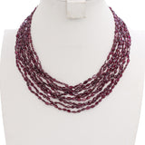 Vintage 14k White Gold Diamond Clasp Multi Strand Garnet Bead Necklace