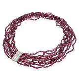 Vintage 14k White Gold Diamond Clasp Multi Strand Garnet Bead Necklace