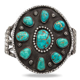 Vintage Navajo Large Turquoise Cluster Sterling Silver Cuff Bracelet