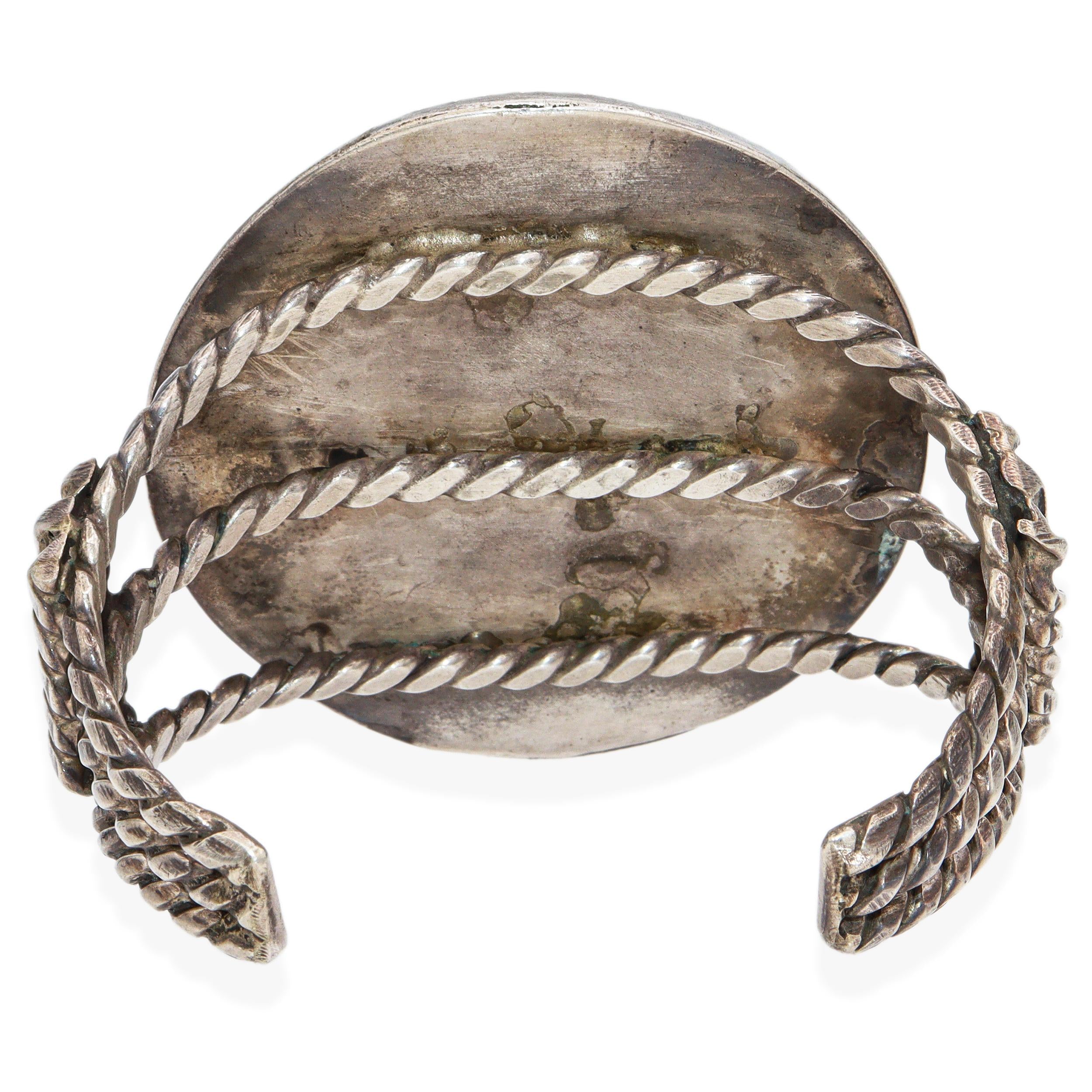 Vintage Navajo Large Turquoise Cluster Sterling Silver Cuff Bracelet