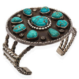 Vintage Navajo Large Turquoise Cluster Sterling Silver Cuff Bracelet