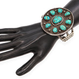 Vintage Navajo Large Turquoise Cluster Sterling Silver Cuff Bracelet