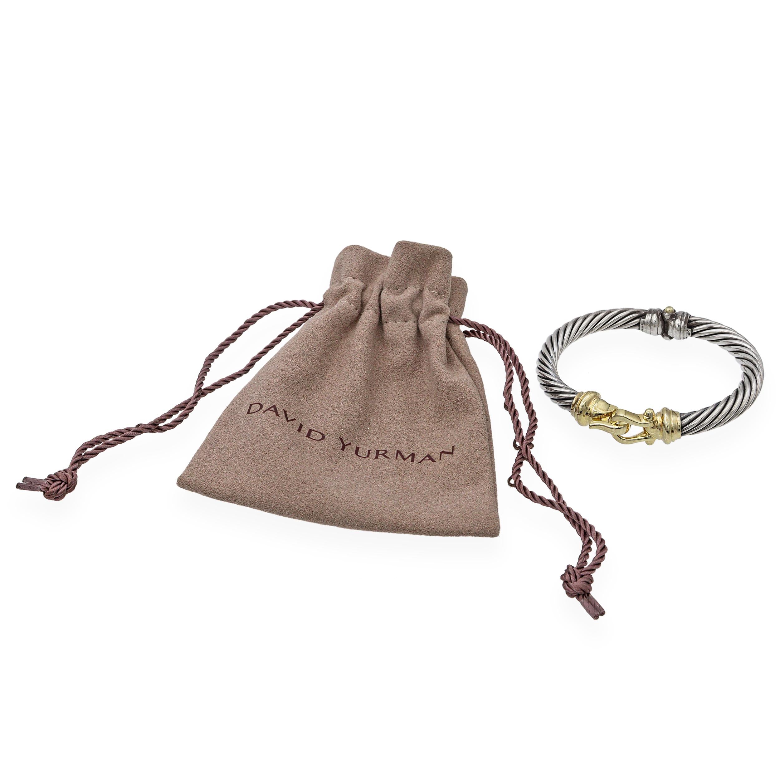 David Yurman 14K Yellow Gold & Sterling Silver Buckle Hook Hinged Cuff Bracelet