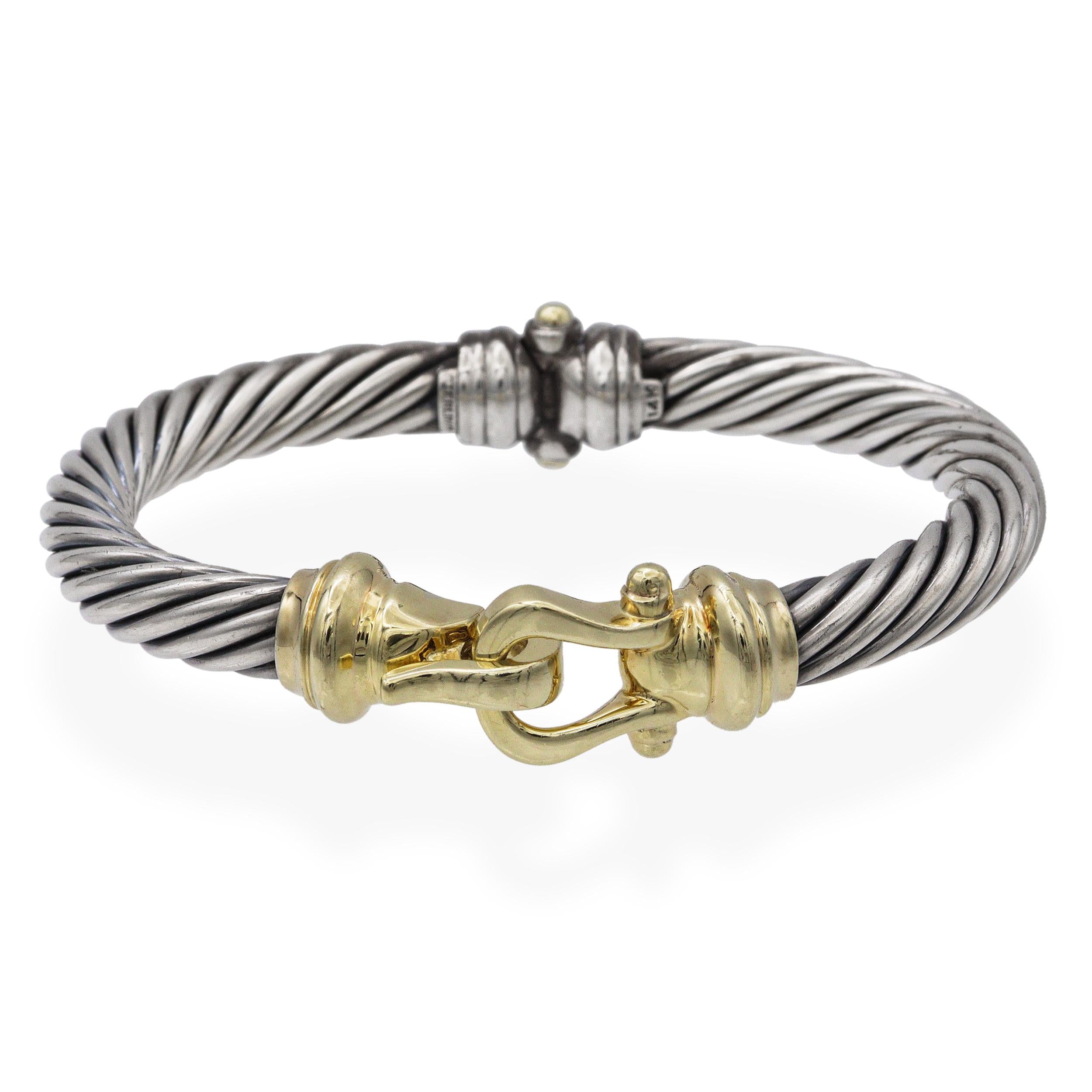David Yurman 14K Yellow Gold & Sterling Silver Buckle Hook Hinged Cuff Bracelet