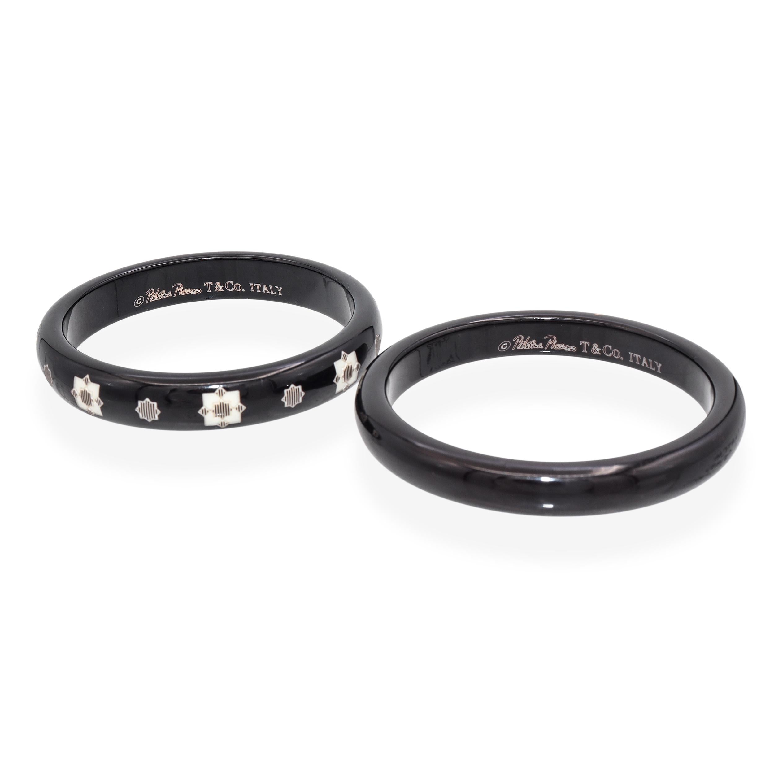 Vintage Tiffany & Co Paloma Picasso Zellige Black Laquer Bangle Set