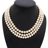 Vintage 14k Yellow Gold Jade Clasp Triple Strand Pearl Necklace