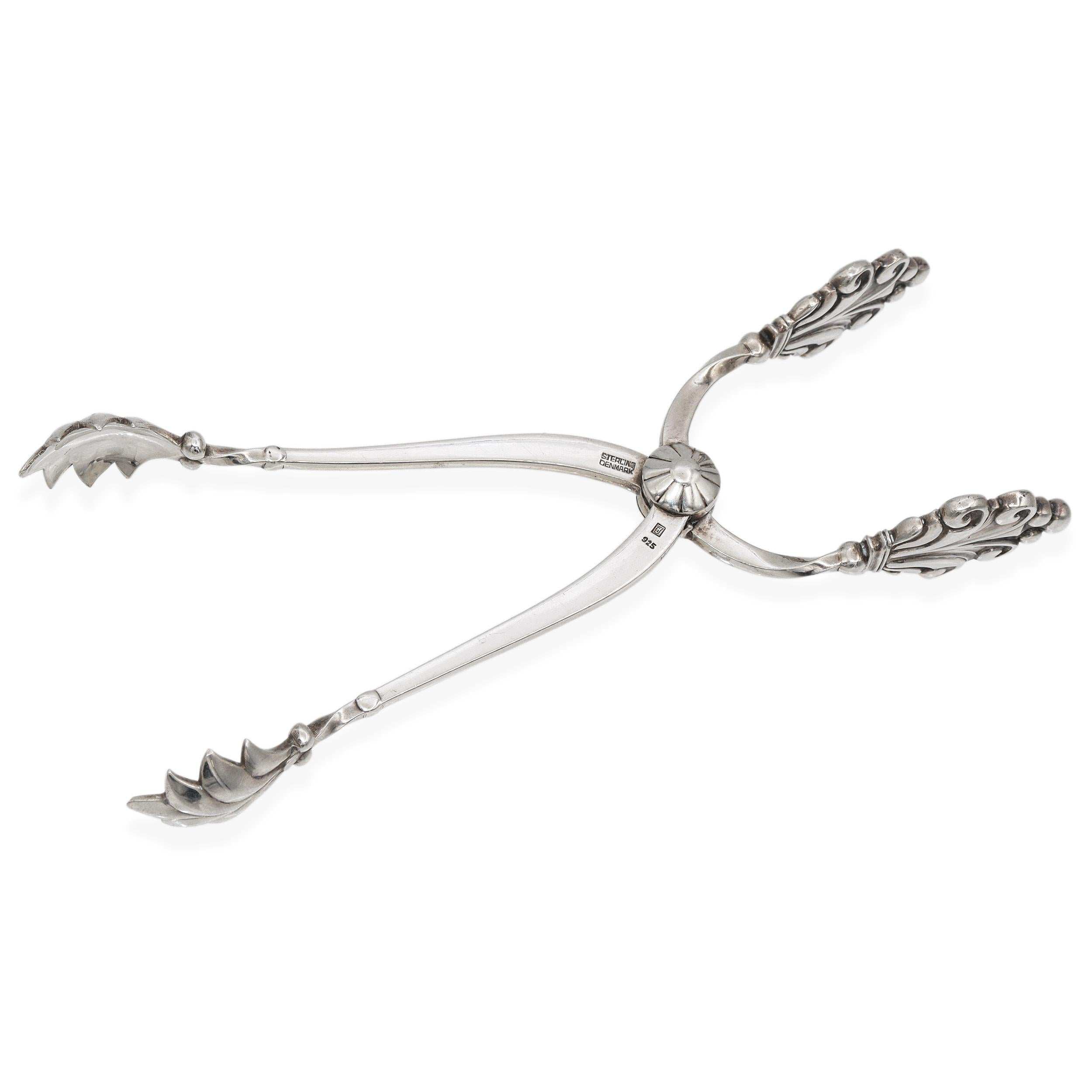 Vintage Georg Jensen Acanthus Sterling Silver Large Ice Serving Tongs