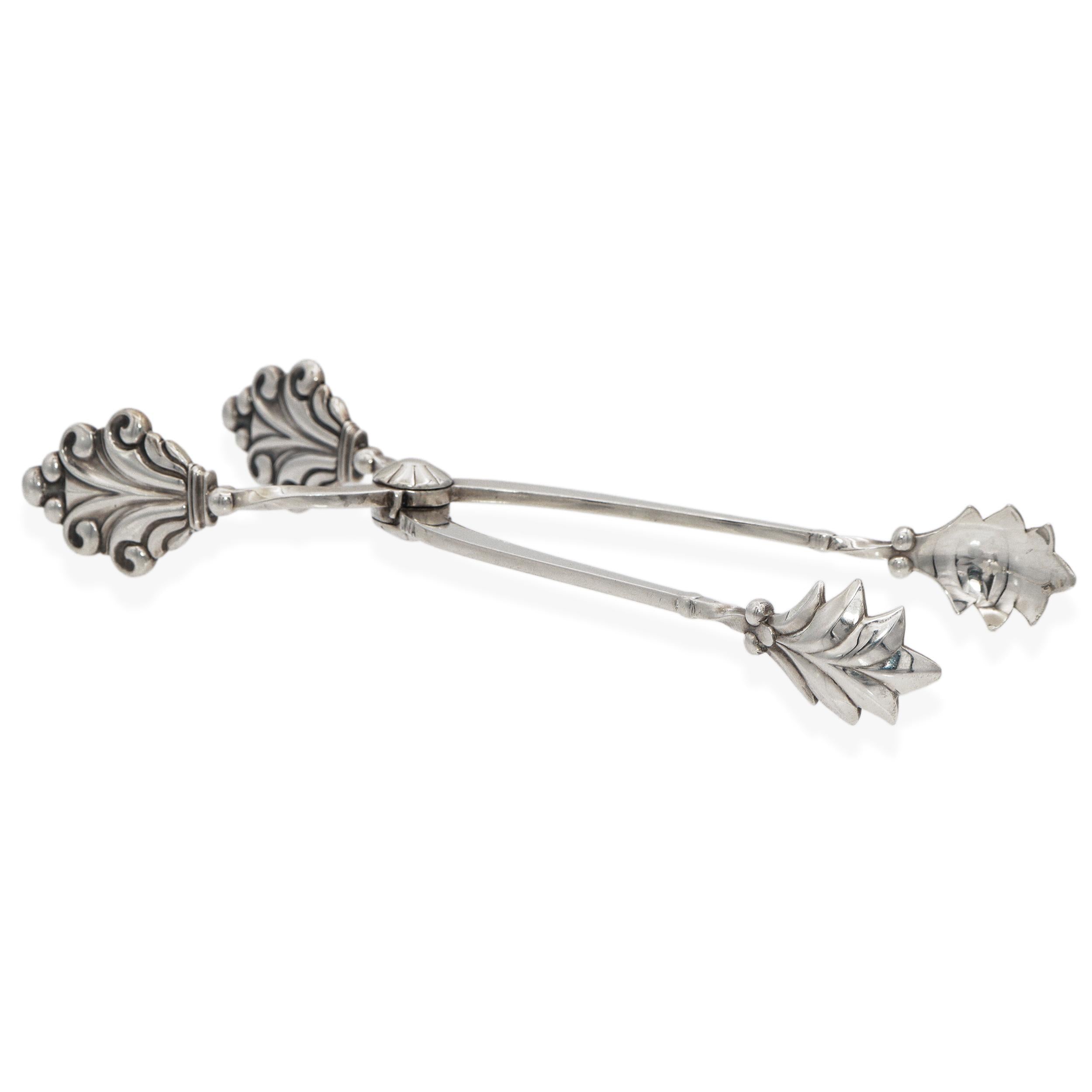 Vintage Georg Jensen Acanthus Sterling Silver Large Ice Serving Tongs