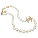 Vintage Chanel 100th Anniversary Gold-Finish Faux Pearl Beaded Strand Necklace