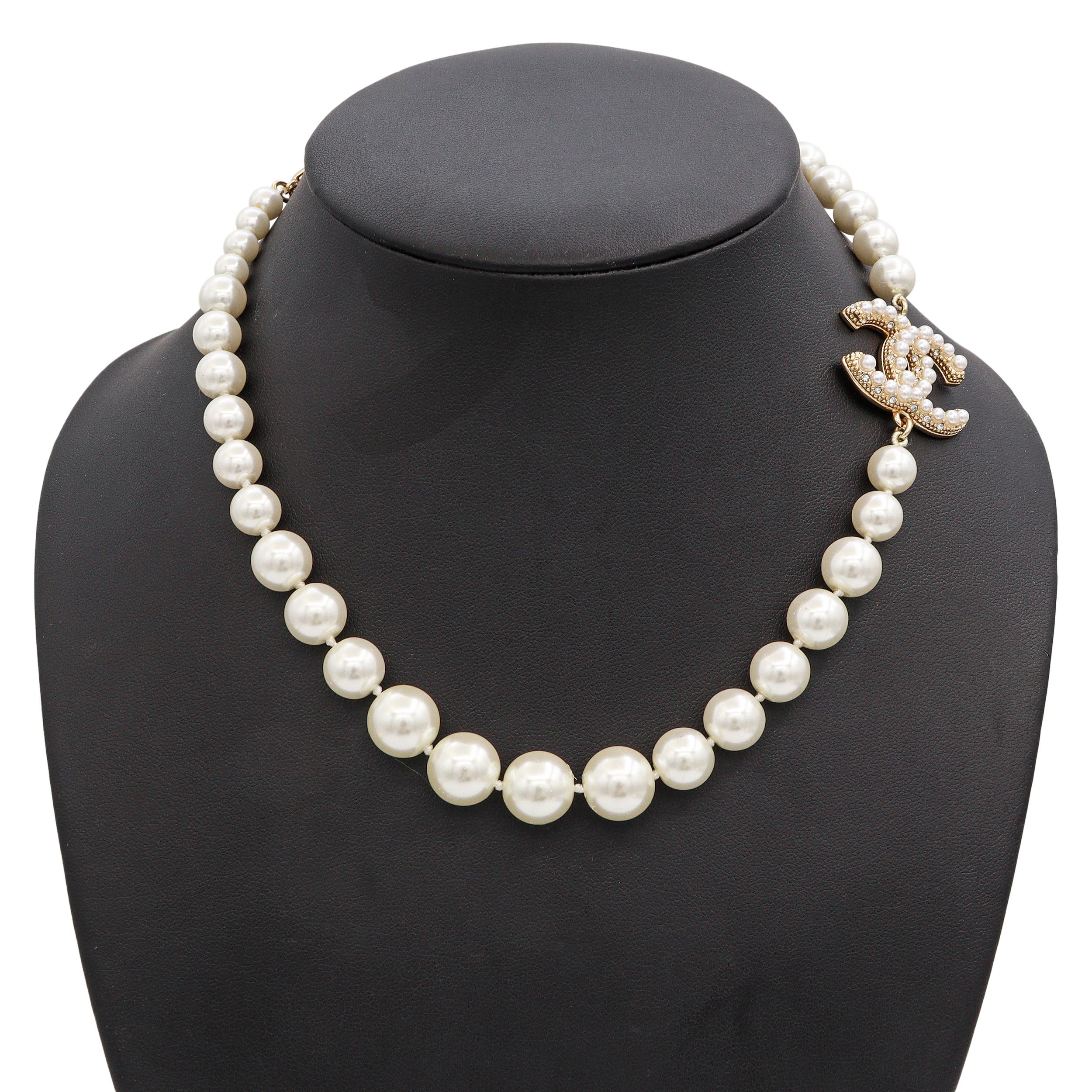 Vintage Chanel 100th Anniversary Gold-Finish Faux Pearl Beaded Strand Necklace