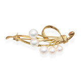 Vintage Mikimoto 14k Yellow Gold Cultured Pearl Freeform Brooch