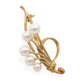 Vintage Mikimoto 14k Yellow Gold Cultured Pearl Freeform Brooch