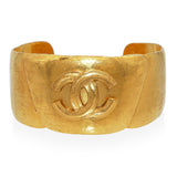 Vintage Chanel Gold-Finish Wide CC Logo Statement Cuff Bracelet