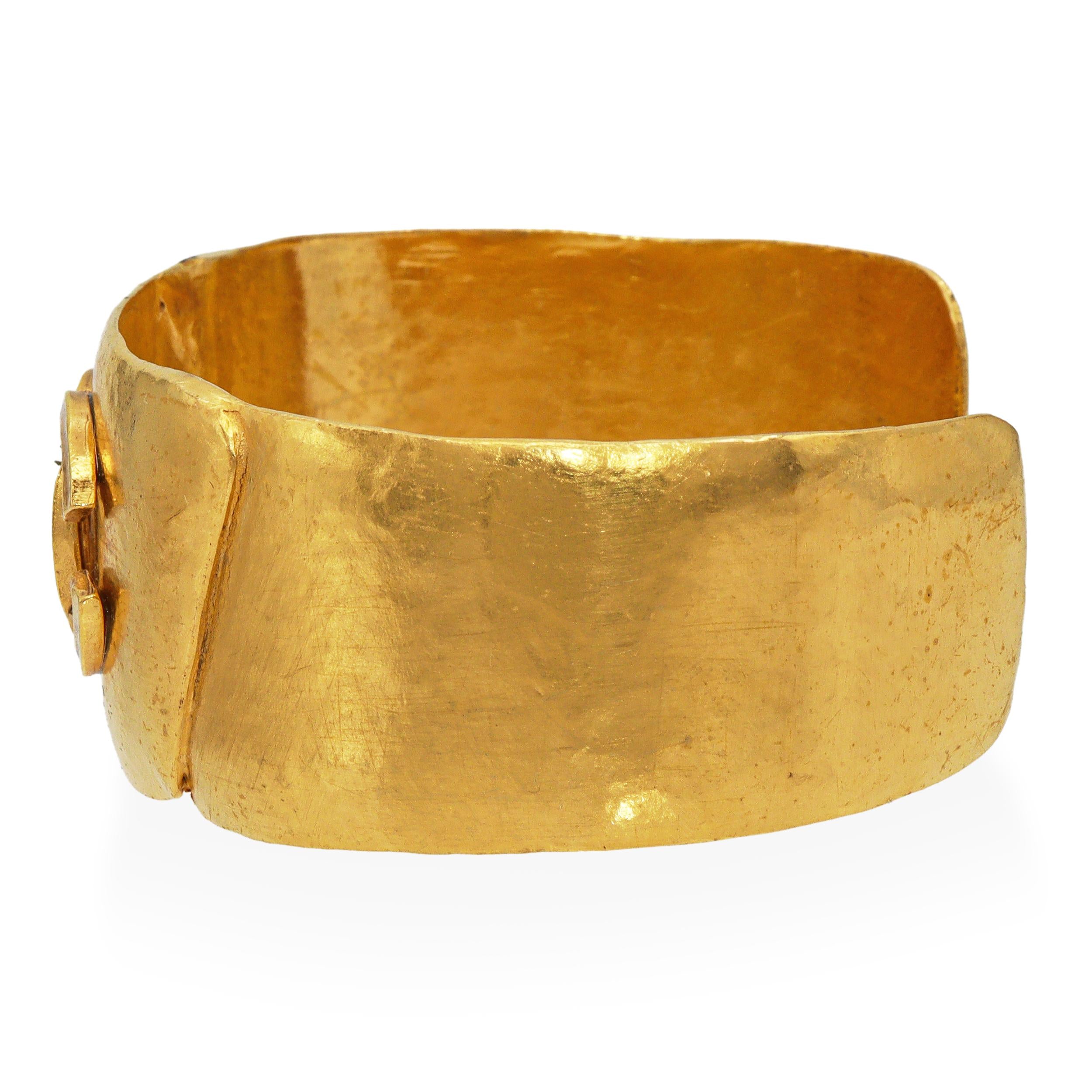 Vintage Chanel Gold-Finish Wide CC Logo Statement Cuff Bracelet