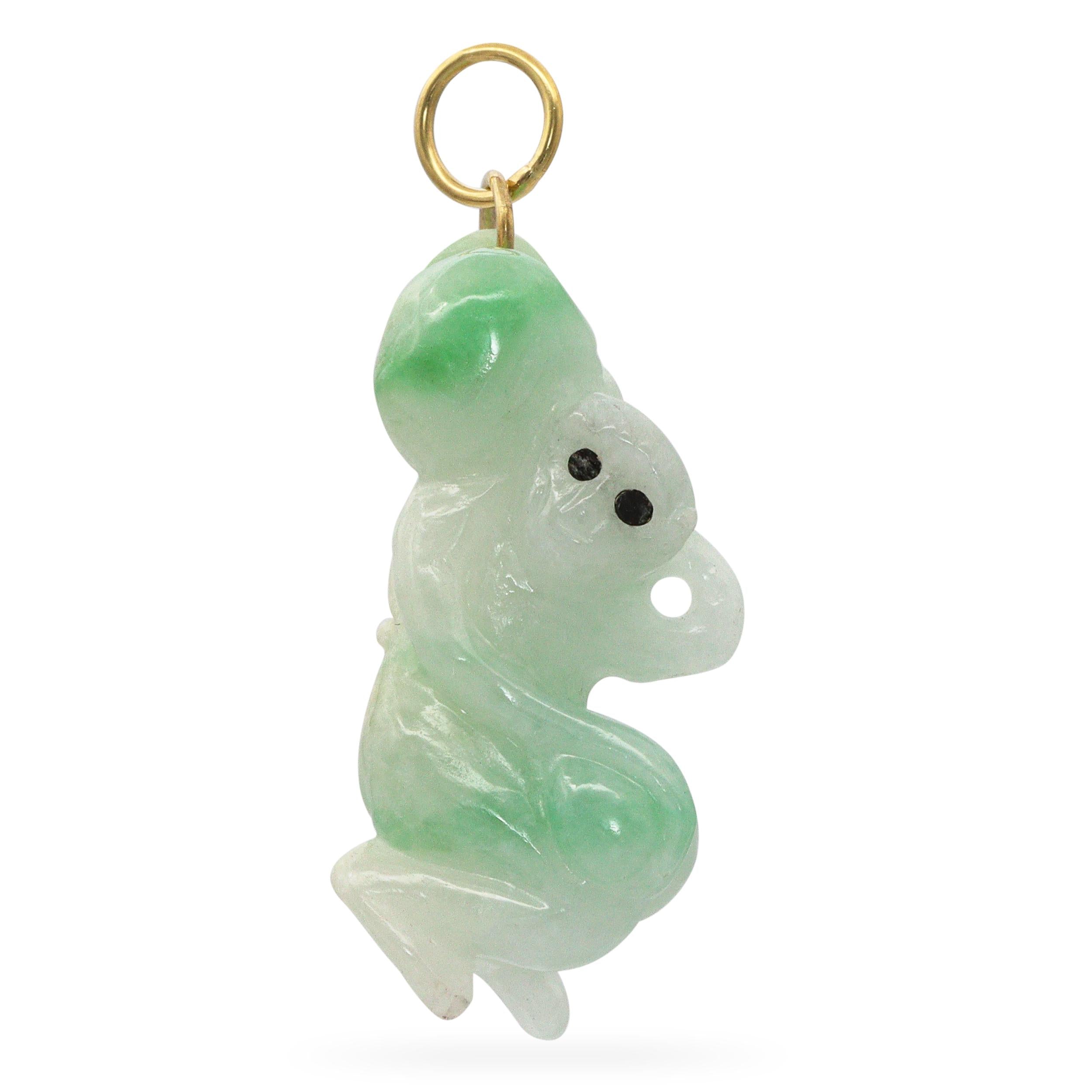 Vintage 14k Yellow Gold Hand Carved Jade Monkey Pendant