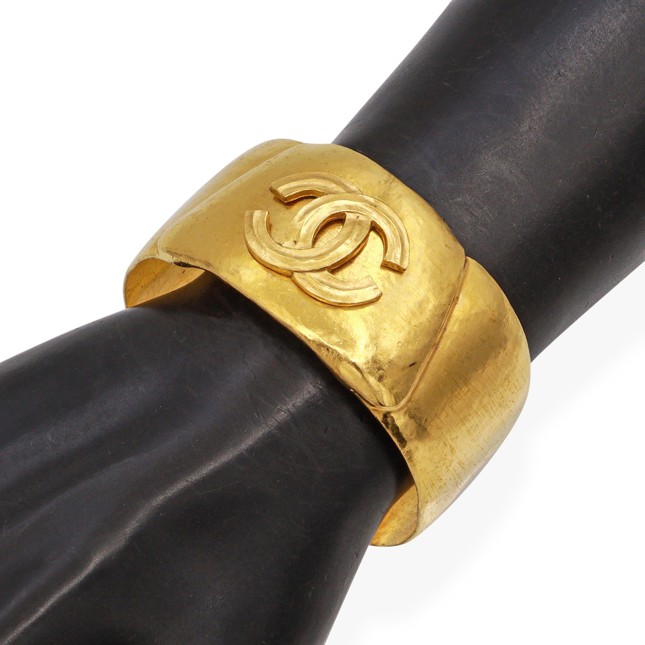 Vintage Chanel Gold-Finish Wide CC Logo Statement Cuff Bracelet