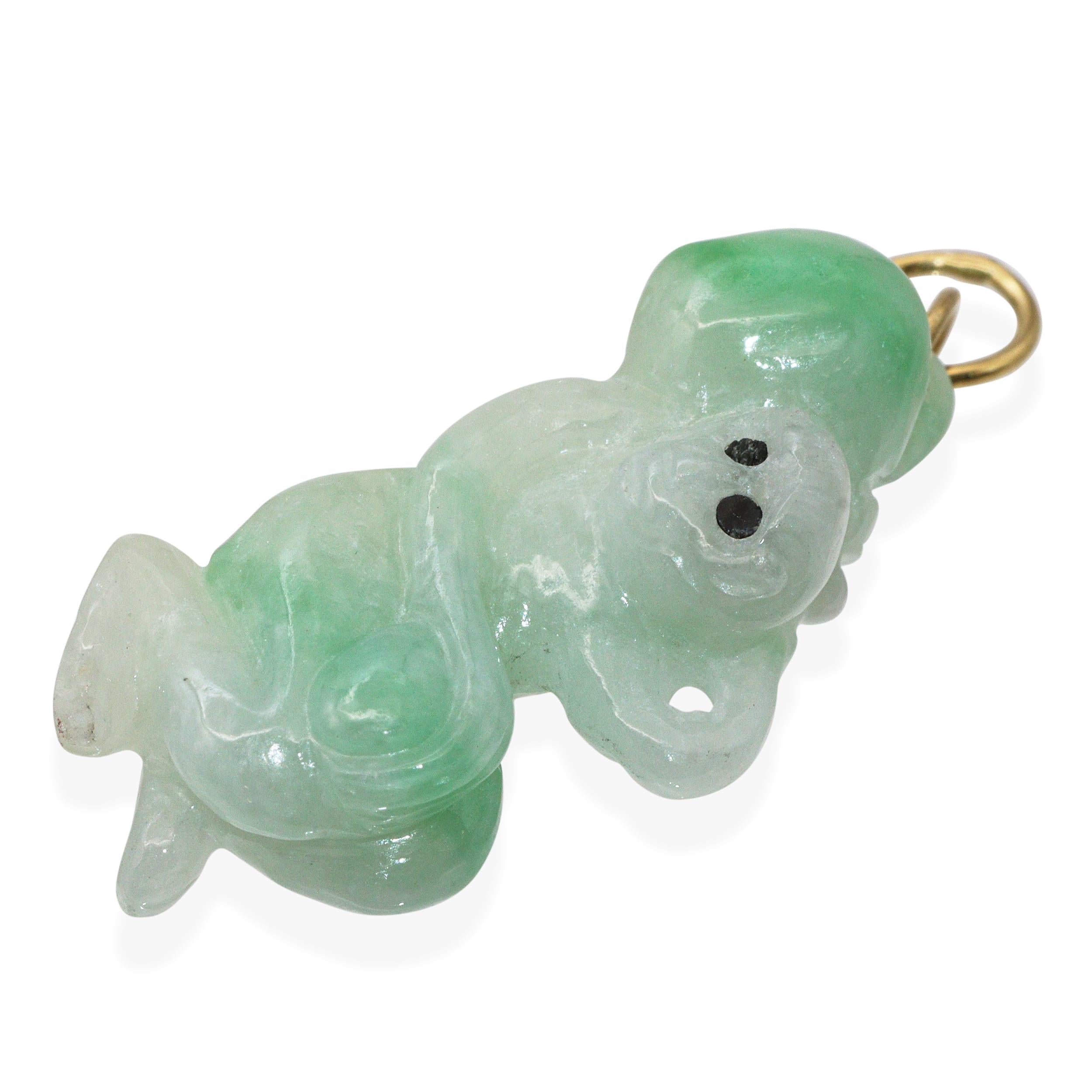 Vintage 14k Yellow Gold Hand Carved Jade Monkey Pendant