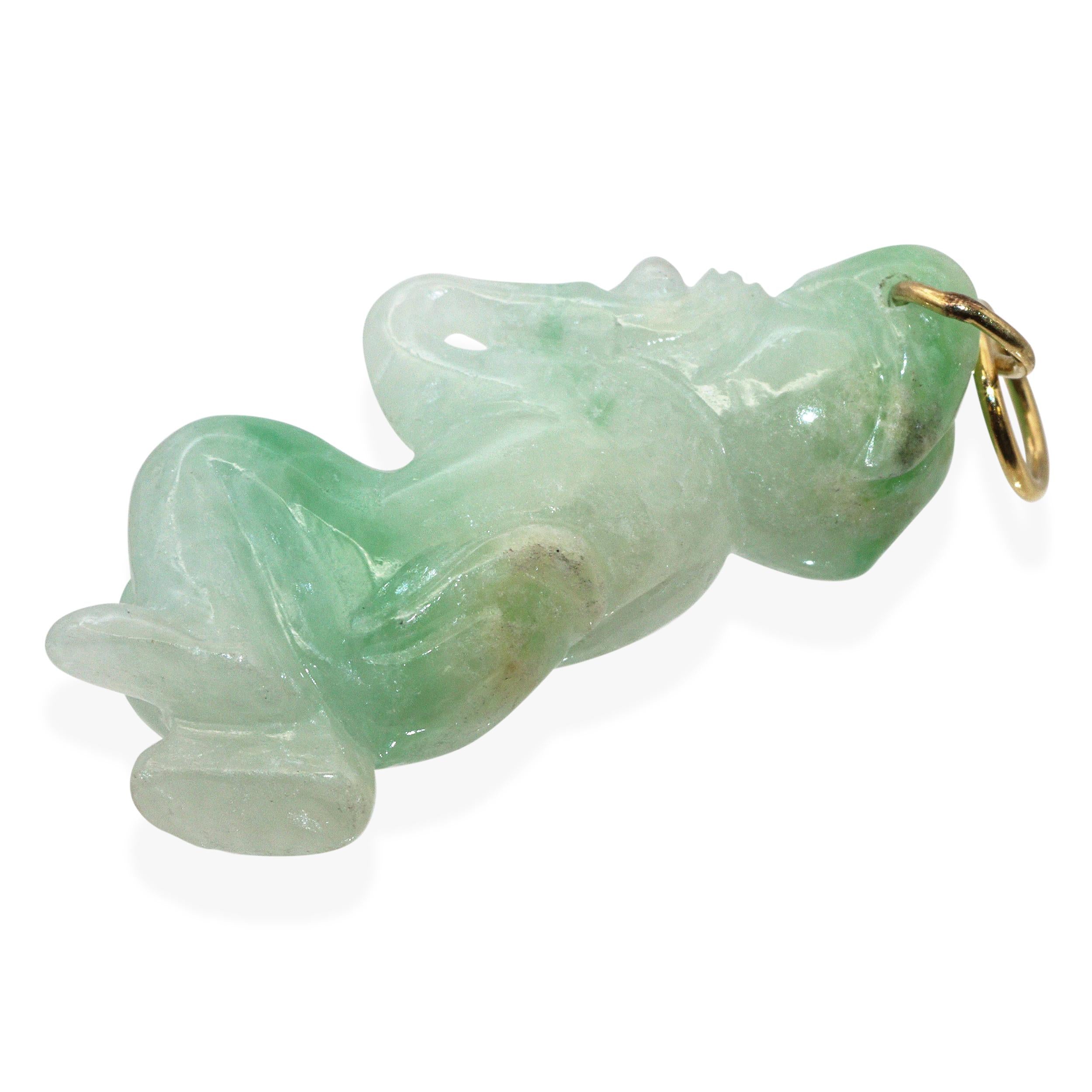 Vintage 14k Yellow Gold Hand Carved Jade Monkey Pendant