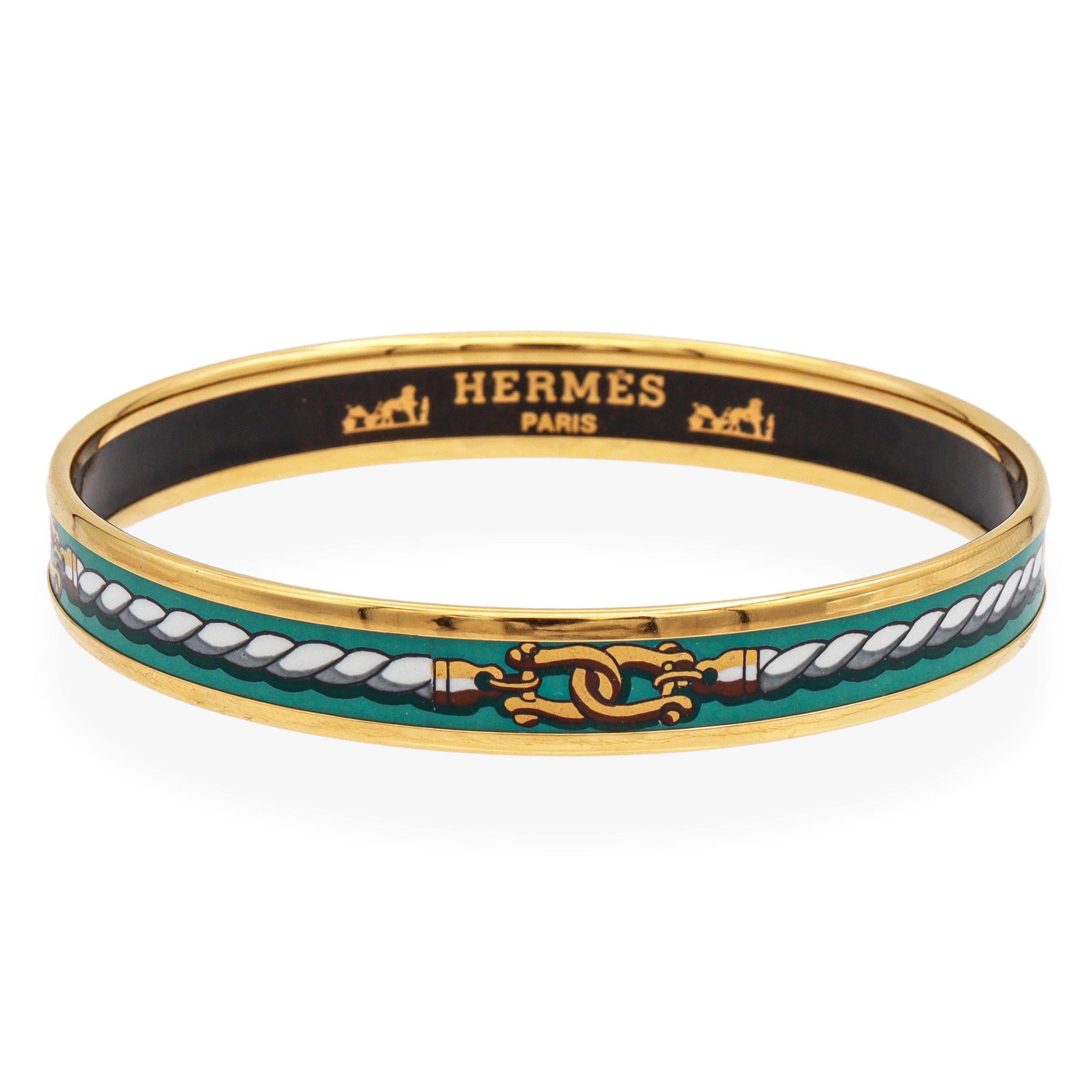 Vintage Hermès Enamel & Gold-Finish Bangle Bracelet