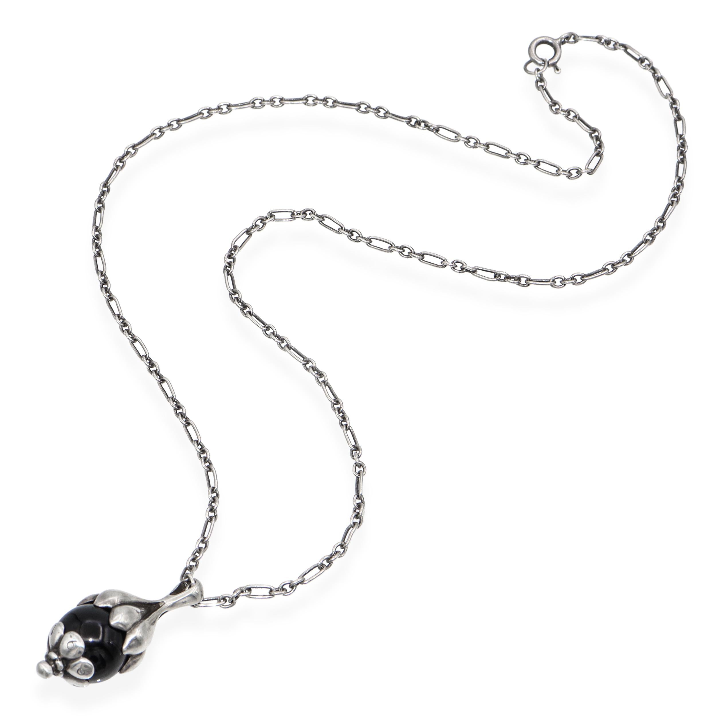 Vintage 1991 Georg Jensen Sterling Silver Onyx Heritage Pendant Necklace