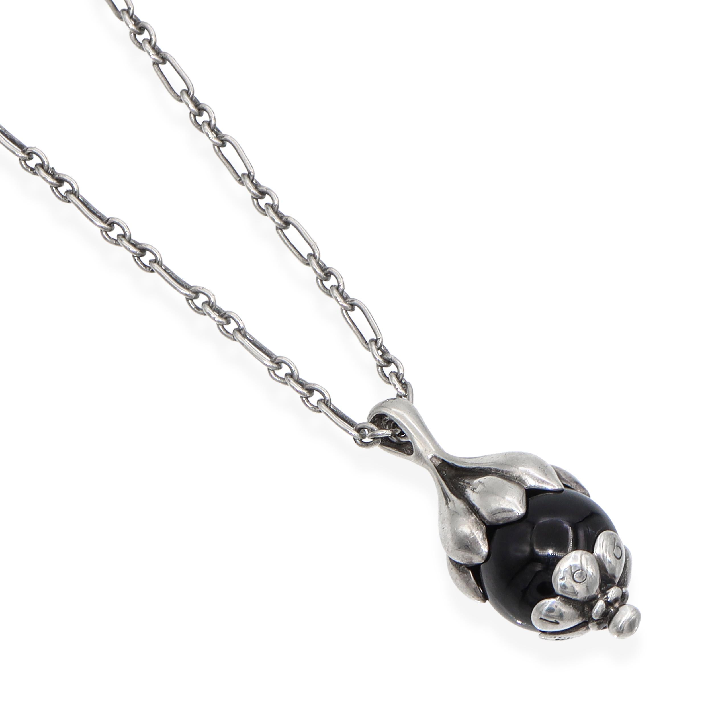 Vintage 1991 Georg Jensen Sterling Silver Onyx Heritage Pendant Necklace