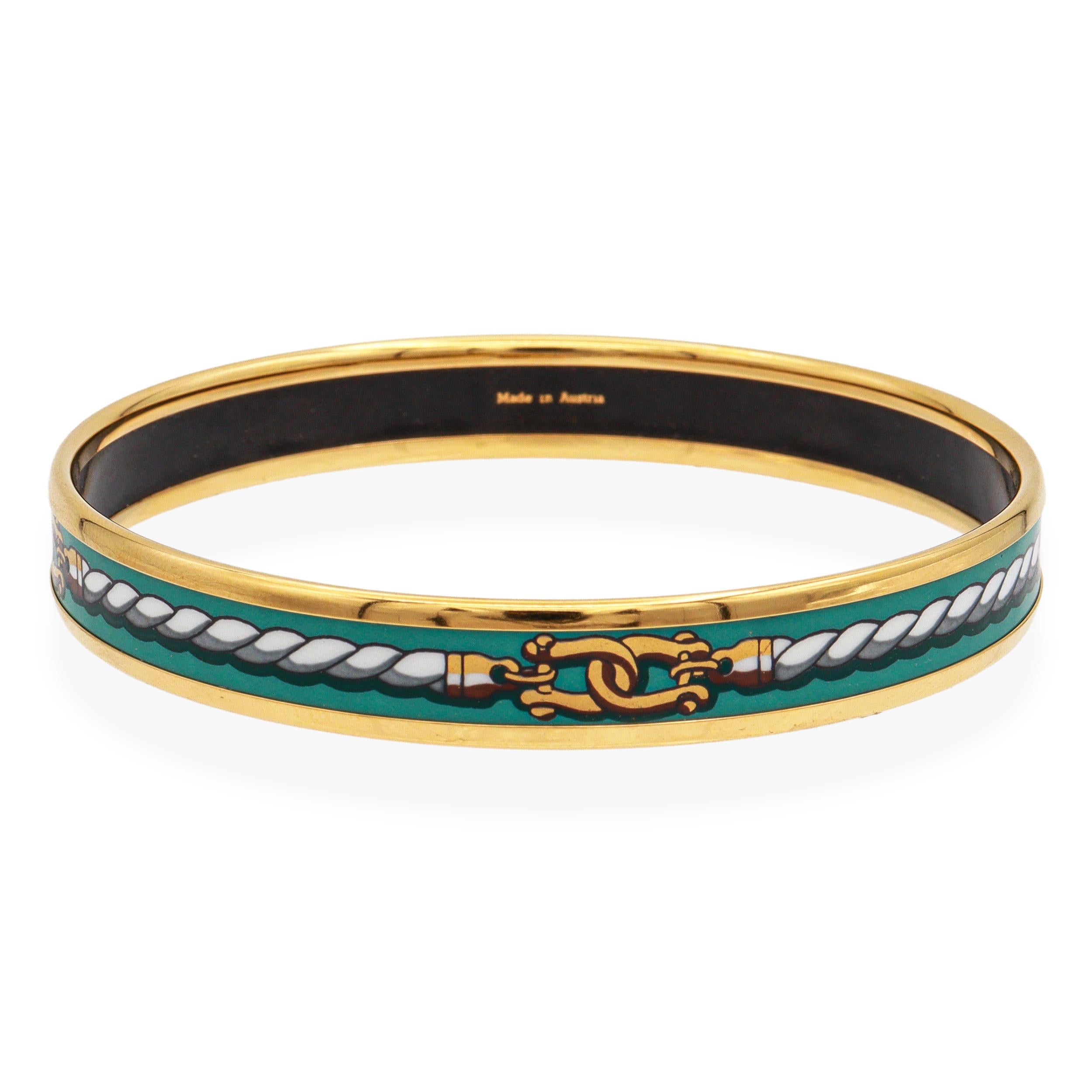 Vintage Hermès Enamel & Gold-Finish Bangle Bracelet