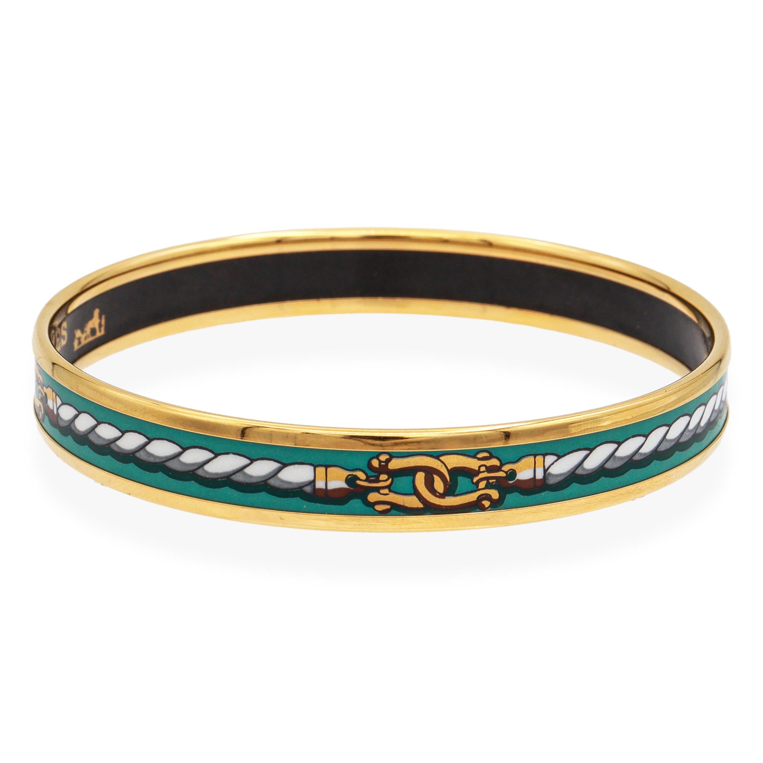 Vintage Hermès Enamel & Gold-Finish Bangle Bracelet