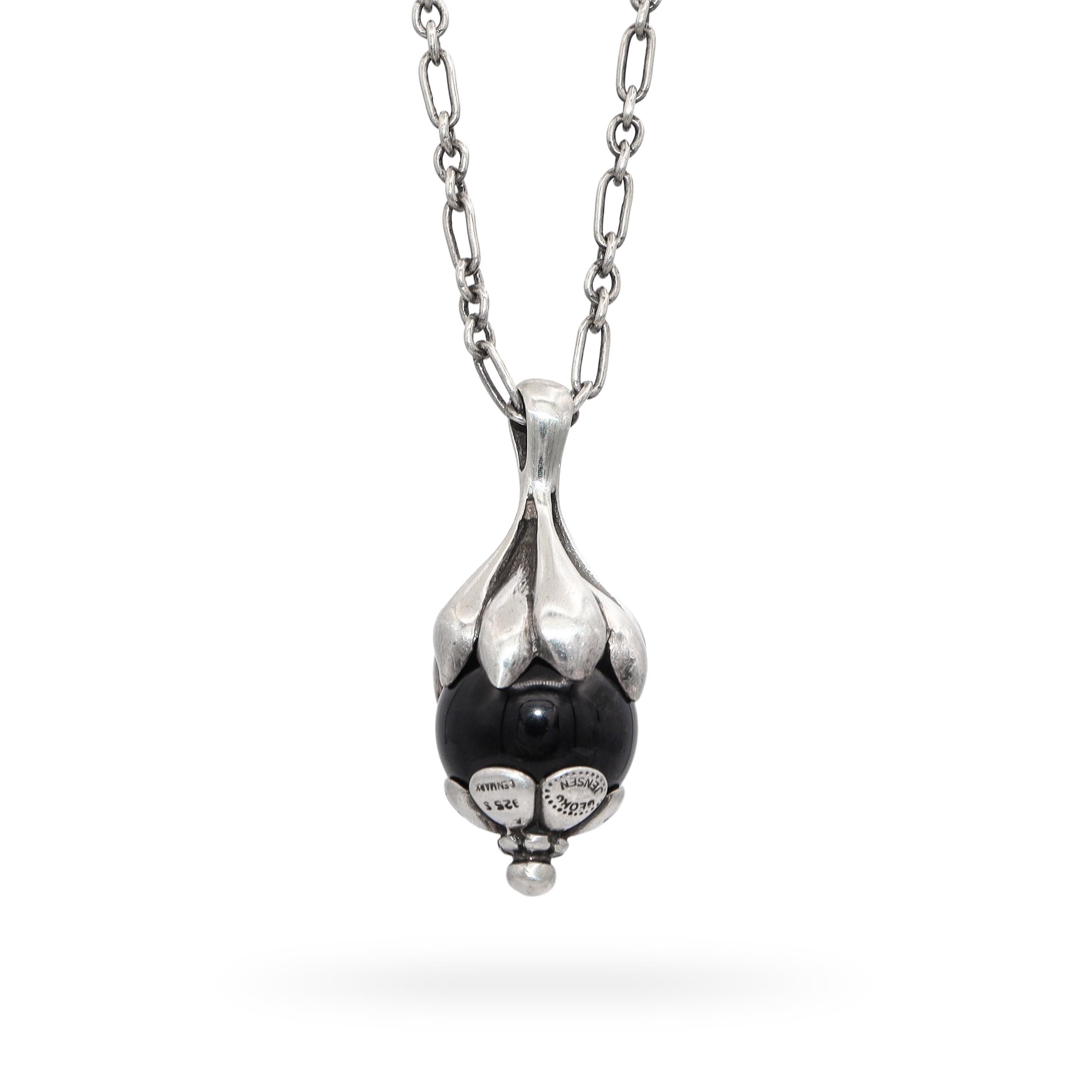 Vintage 1991 Georg Jensen Sterling Silver Onyx Heritage Pendant Necklace