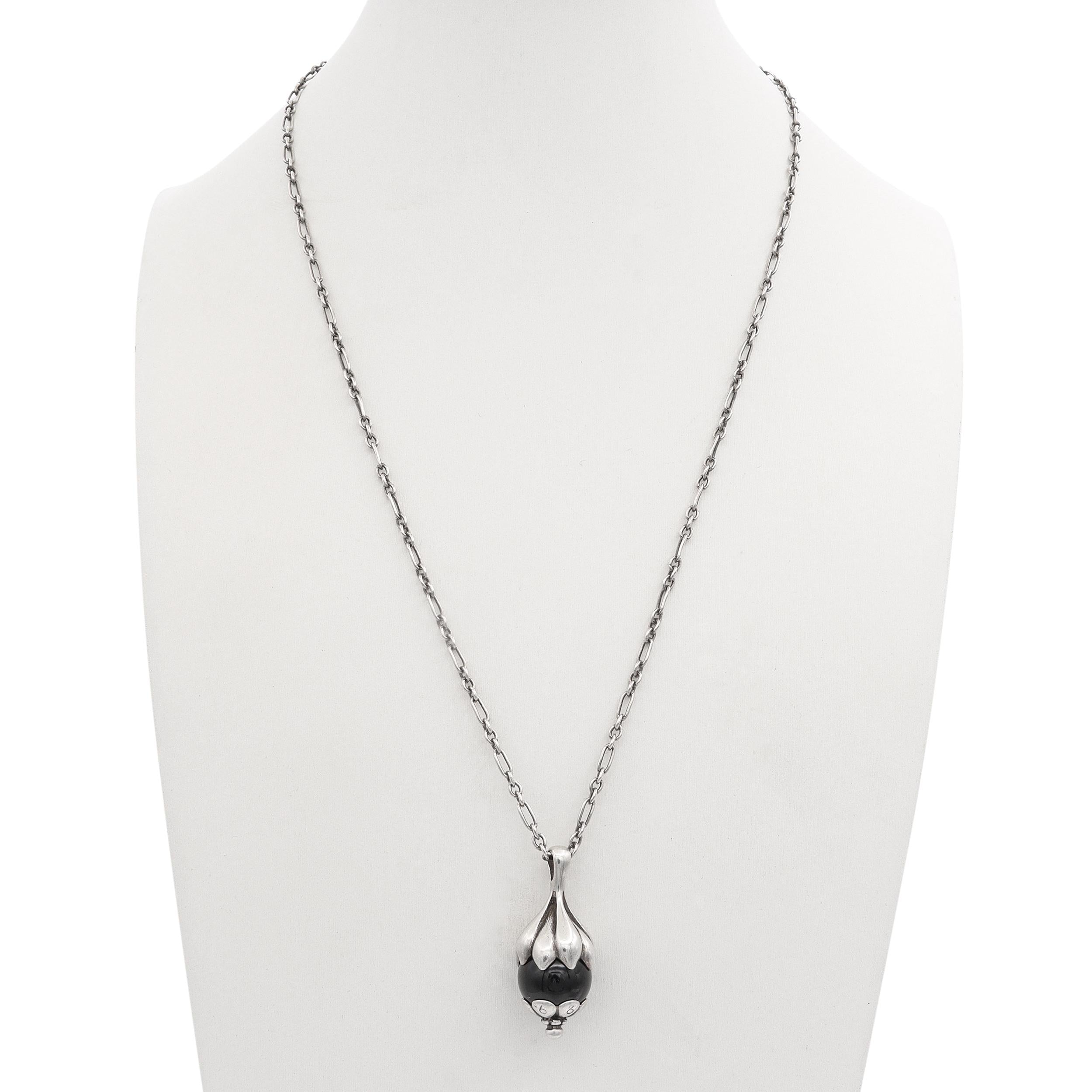 Vintage 1991 Georg Jensen Sterling Silver Onyx Heritage Pendant Necklace